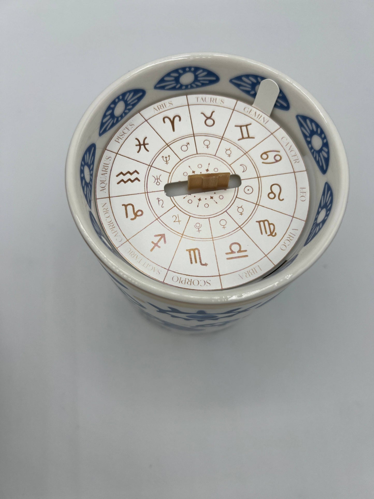 NEW! Beautiful Gold, Blue & White Ceramic "Evil Eye" Candle : Lavender & Sage