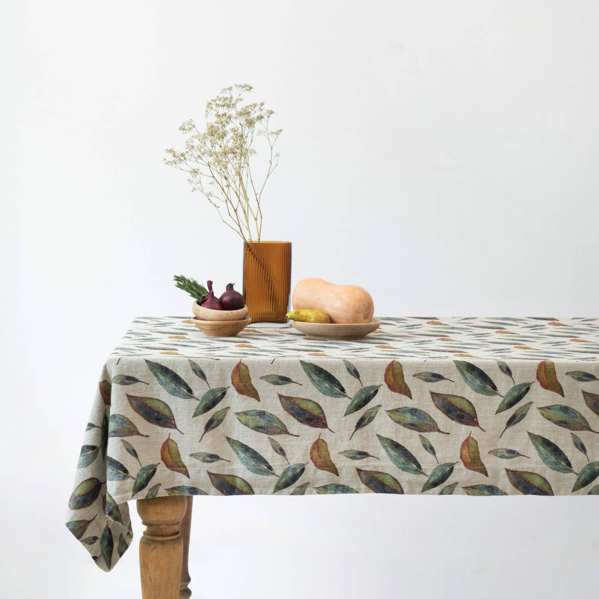 Golden Fall on Dark Natural Linen Tablecloth: 55"x55" | 140x140 cm
