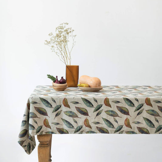 Linen Tales Golden Fall on Dark Natural Linen Tablecloth: 55"x55" | 140x140 cm