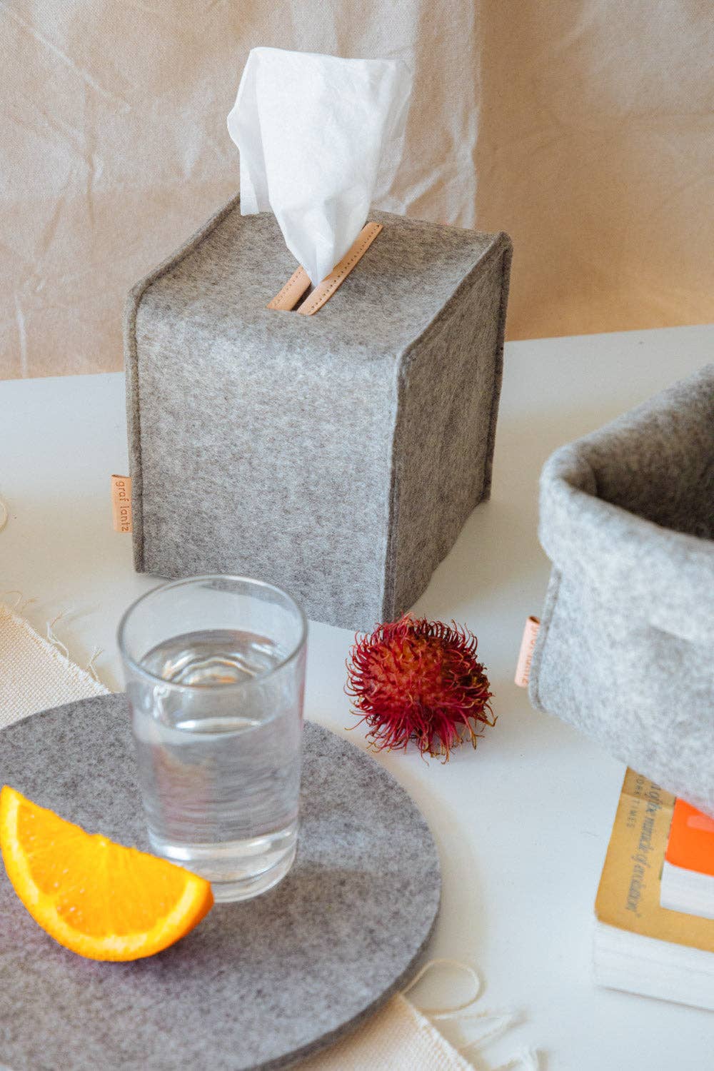 Small Merino Wool Felt Tissue Box Cover Granite: Granite
