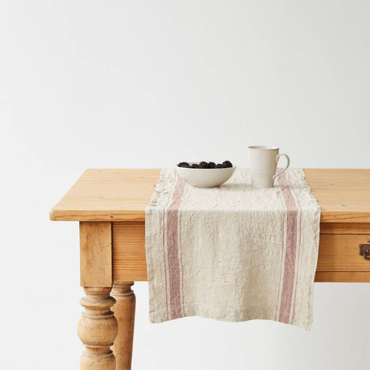 Beige Stripe Vintage Linen Table Runner