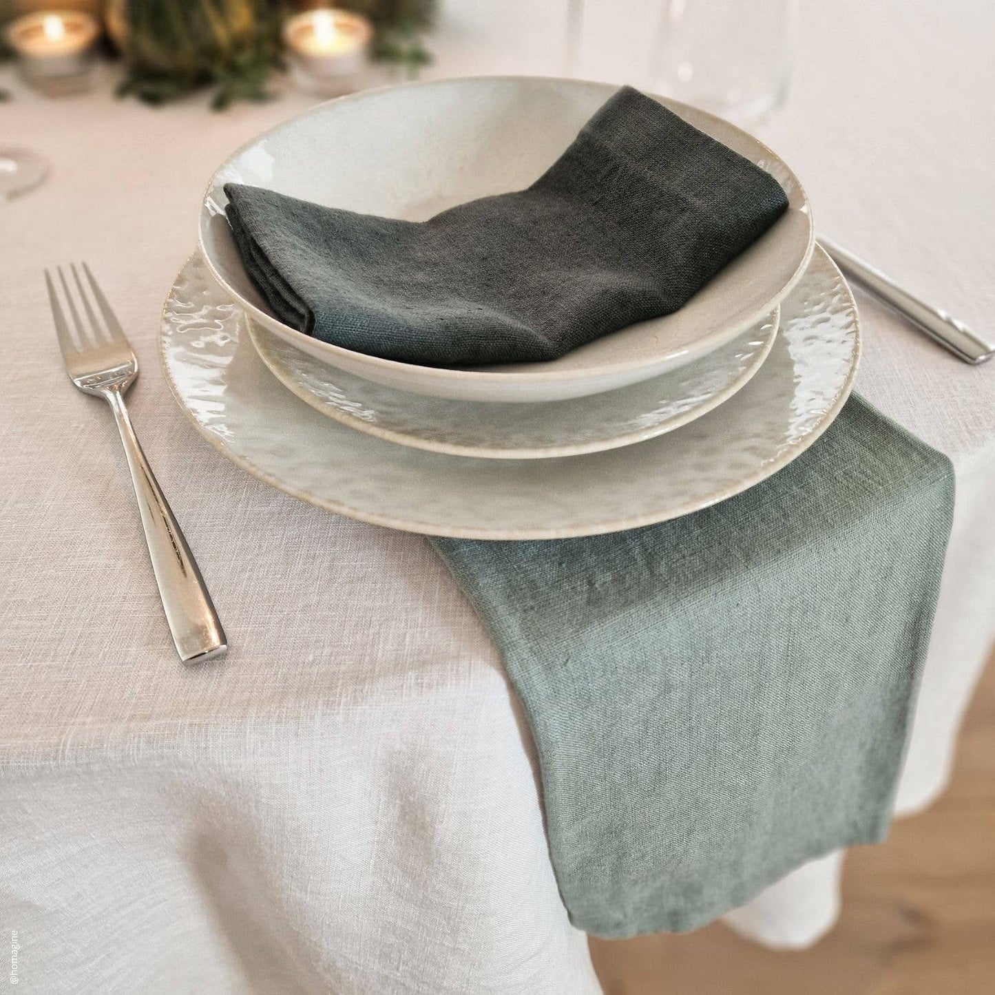 Linen Tales - Green Milieu Linen Napkins Set of 4