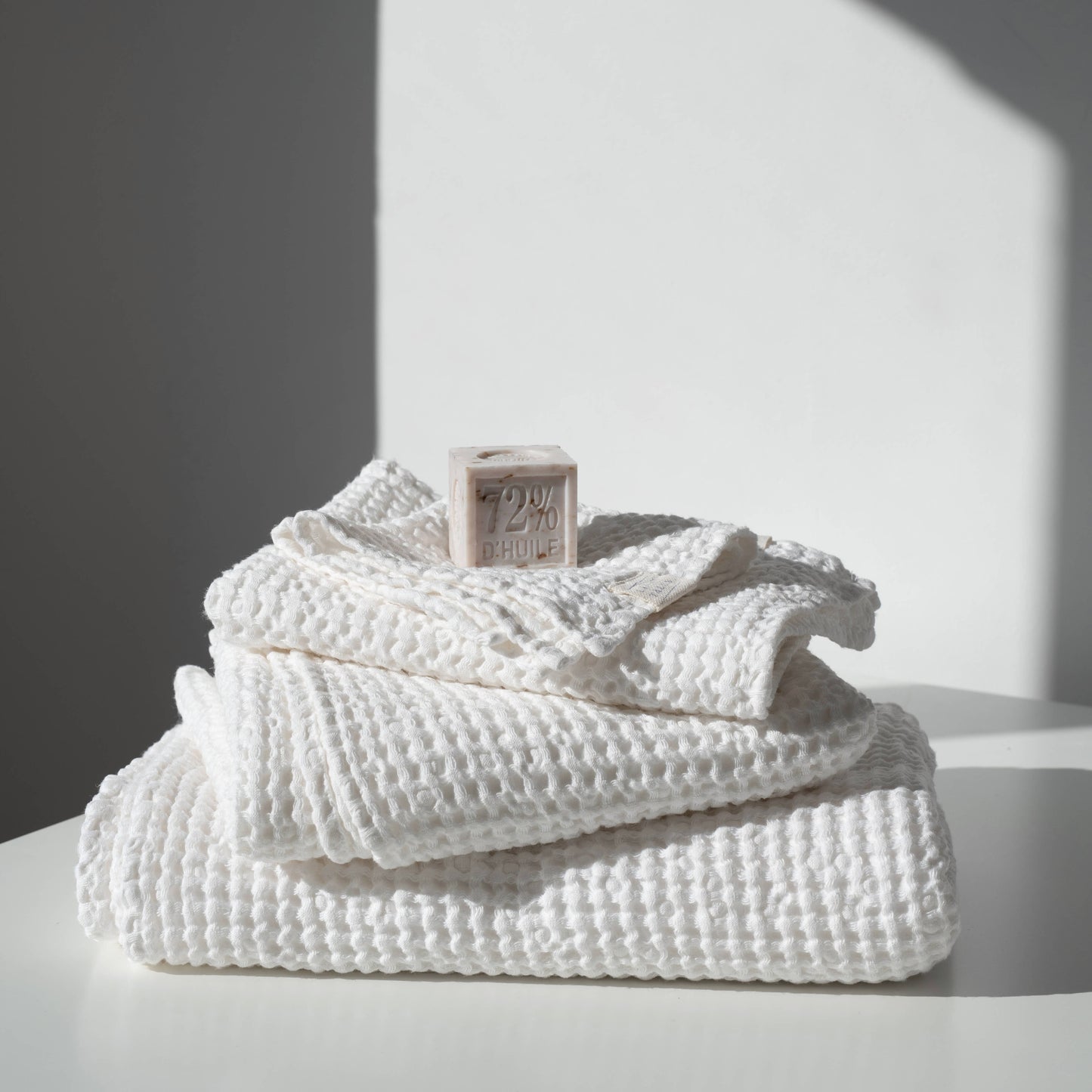 White Linen & Cotton Honeycomb Waffle Towels