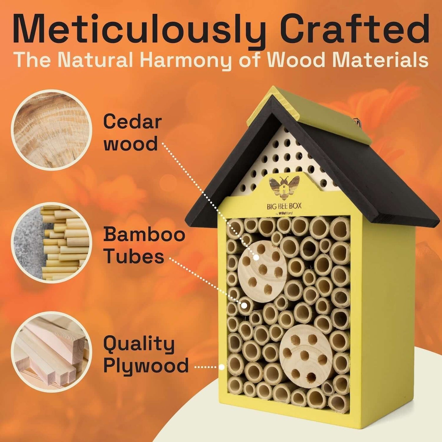 Bee House Bamboo Pollinator Habitat Garden Outdoor Box