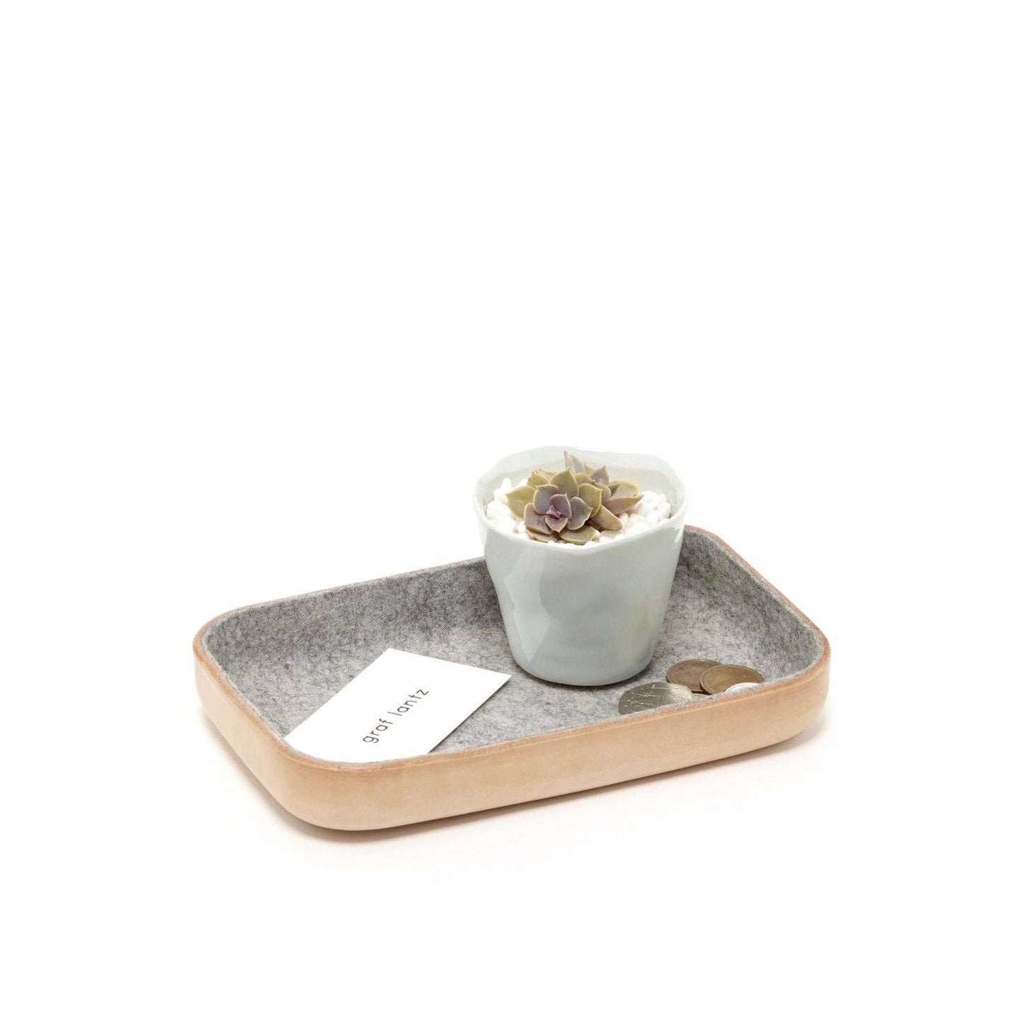 Small Kawabon Leather/Merino Wool Felt Tray Granite, Natural: Granite