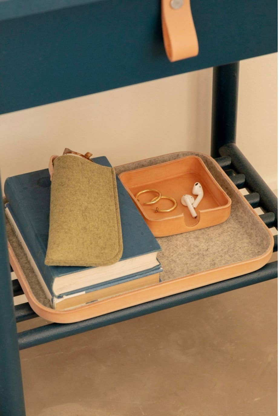 Large Kawabon Leather/Merino Wool Felt Tray granite