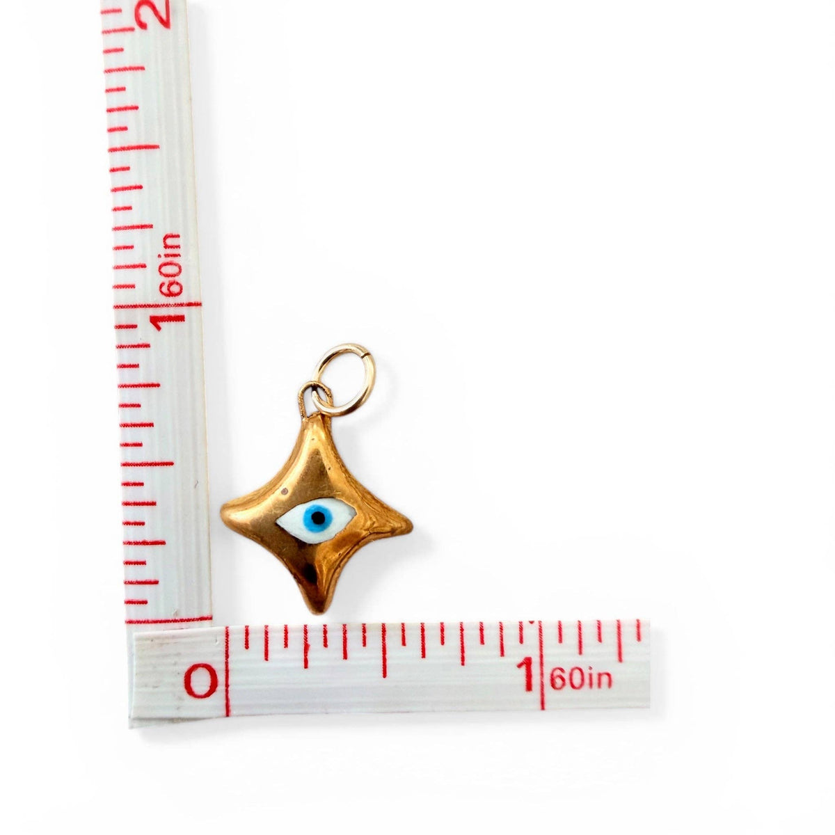 Gold Detail White Evil Eye 4-Point Star: White + Blue Eye