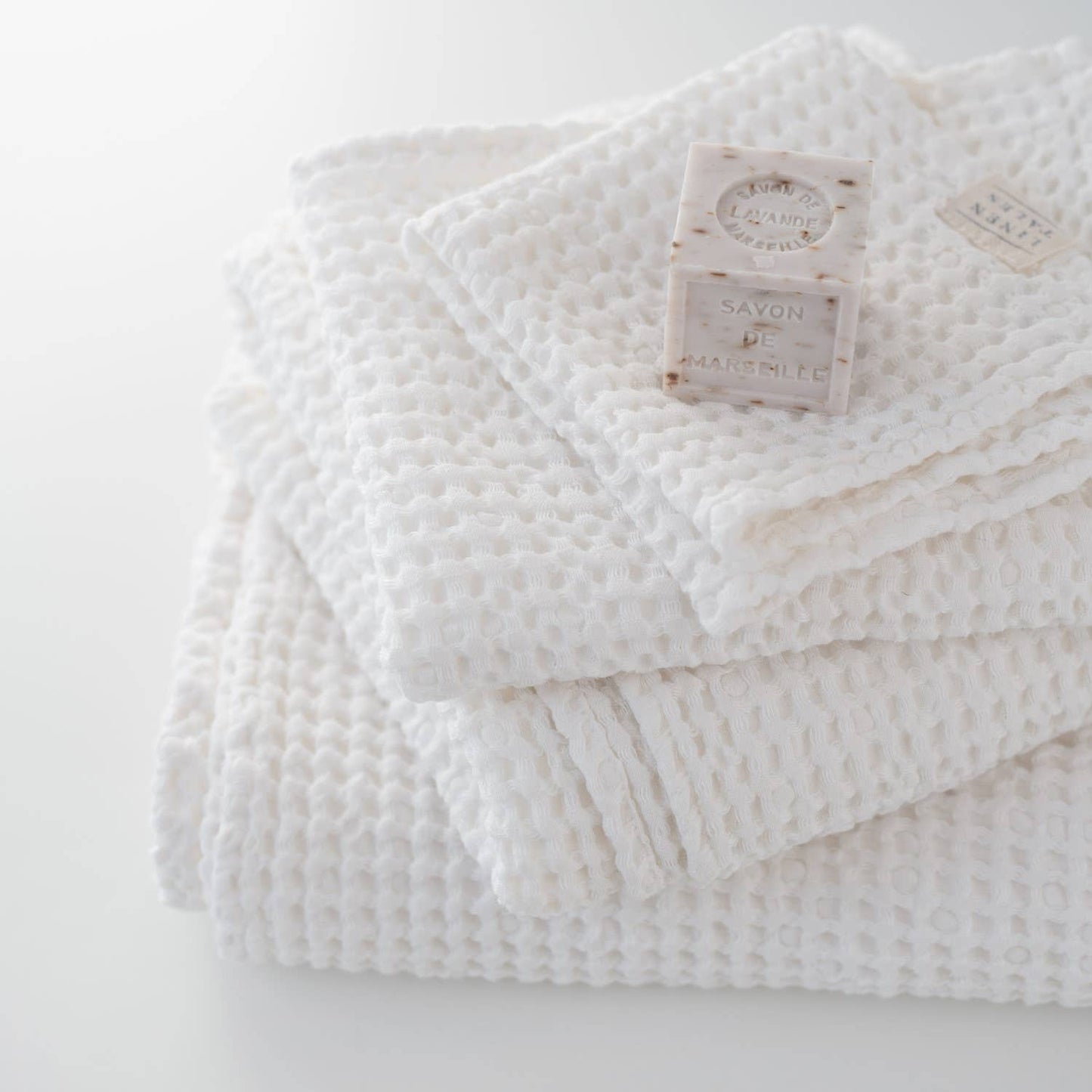 White Linen & Cotton Honeycomb Waffle Towels