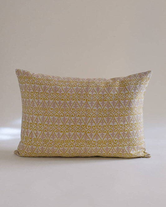 Vrinda - Hand Block-printed Linen Pillowcase (Olive): 14x20