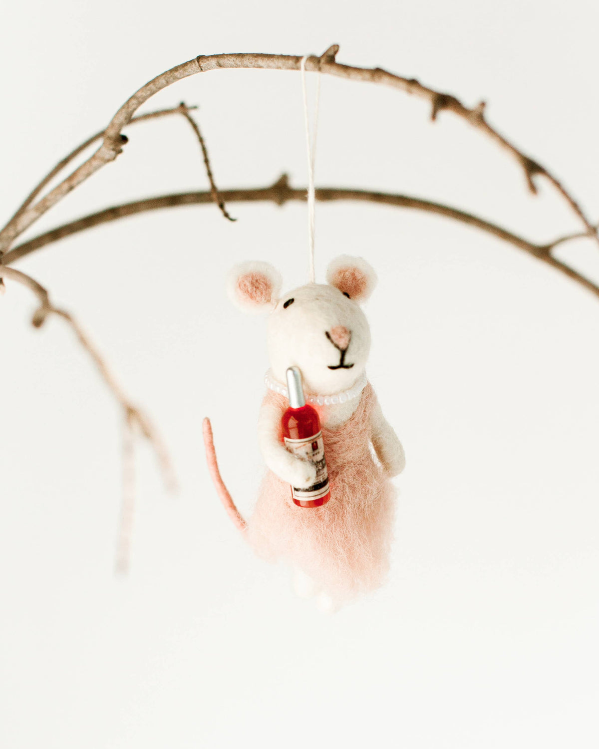 Creative Women - Rosé All Day Felt Mouse Ornament | Handcrafted in Nepal