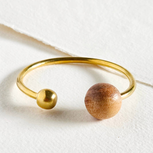Wood brass bangle cuff bracelet modern runway designer: 1 wood sphere