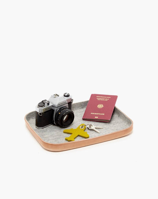 Large Kawabon Leather/Merino Wool Felt Tray granite