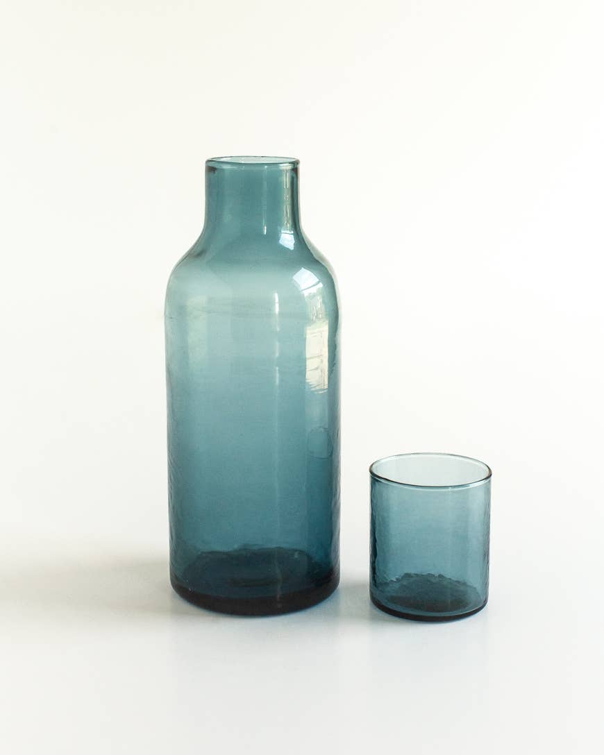 Handblown Hammered Glass Carafe: Amber