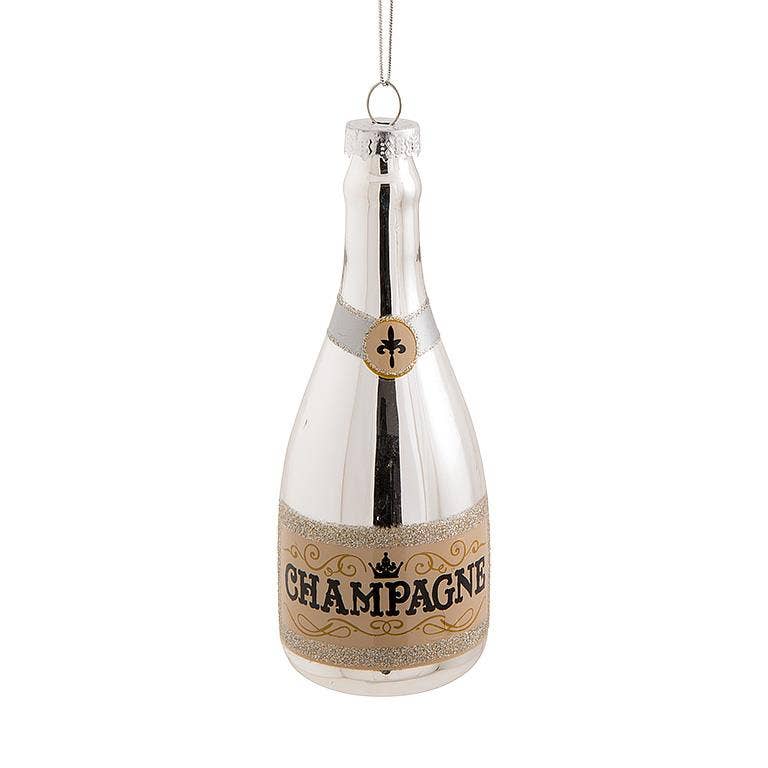 Champagne Bottle Ornament-5"H: Silver