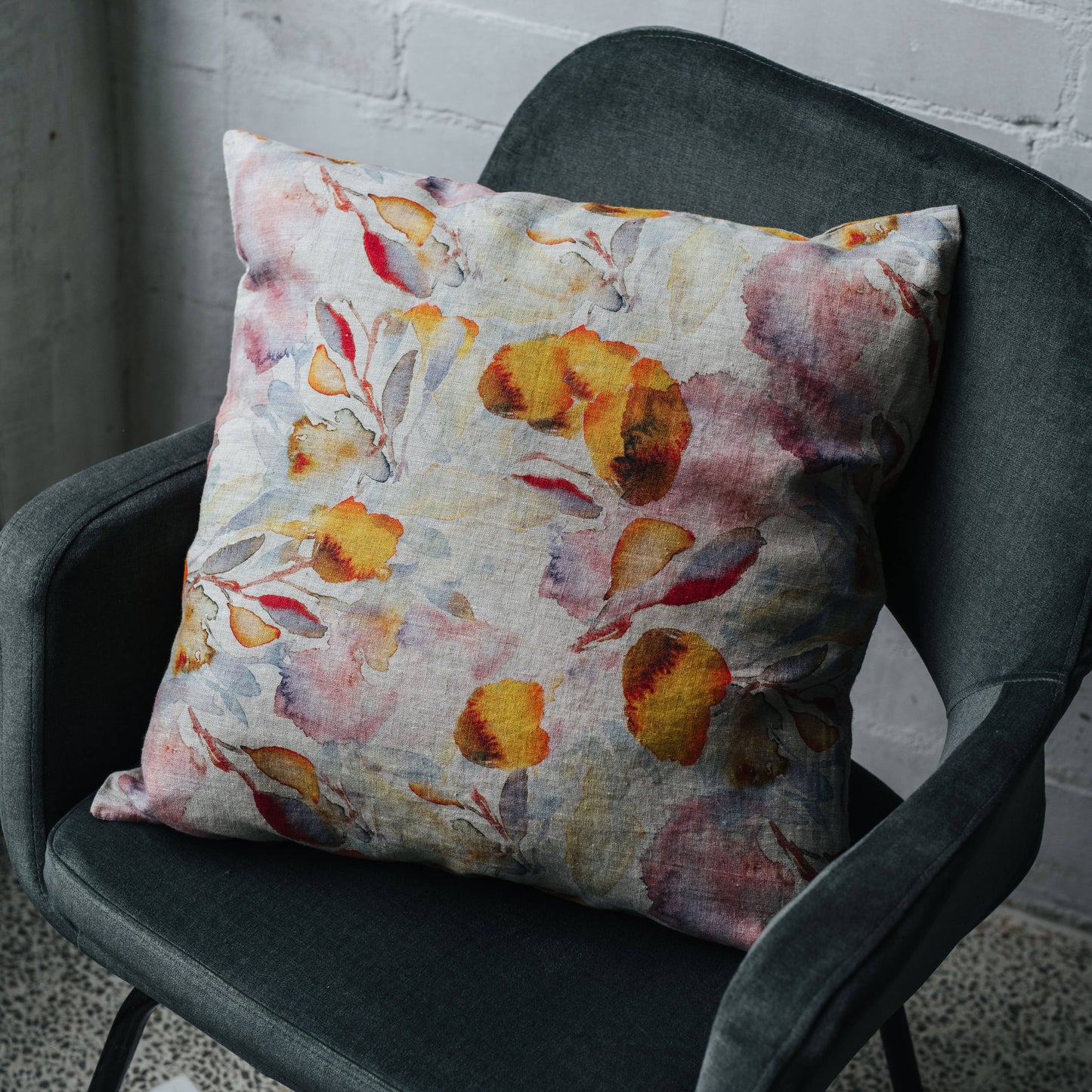 Orange Flow on Natural Linen Cushion Cover: 20"x20" | 50x50cm