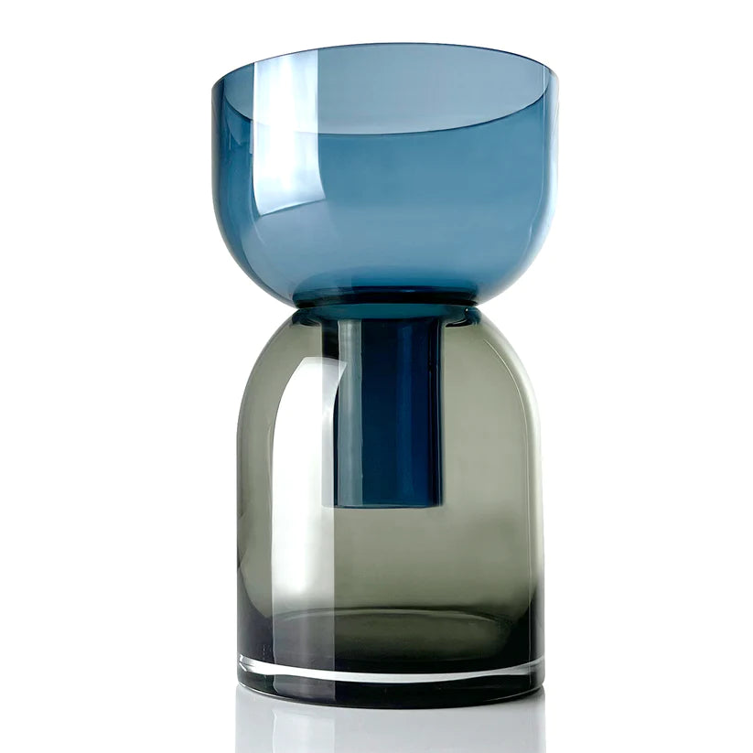 Flip Vase Large Blue and Gray Glass Vase