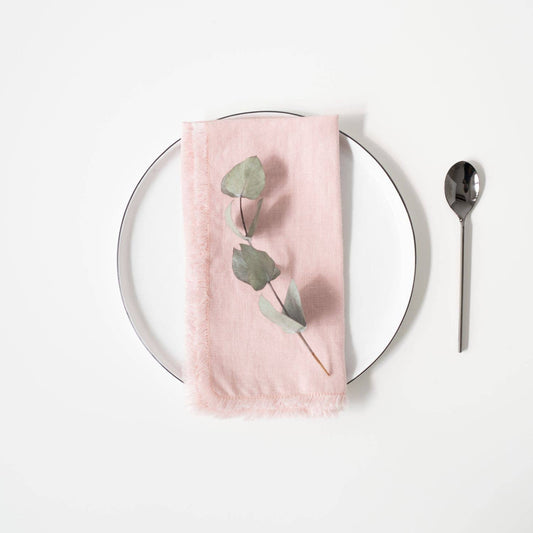 Misty Rose Linen Napkins with Fringes Set of 4: 16"x16" | 40x40 cm