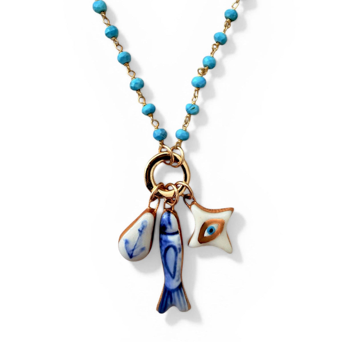 Gold Detail White Evil Eye 4-Point Star: White + Blue Eye
