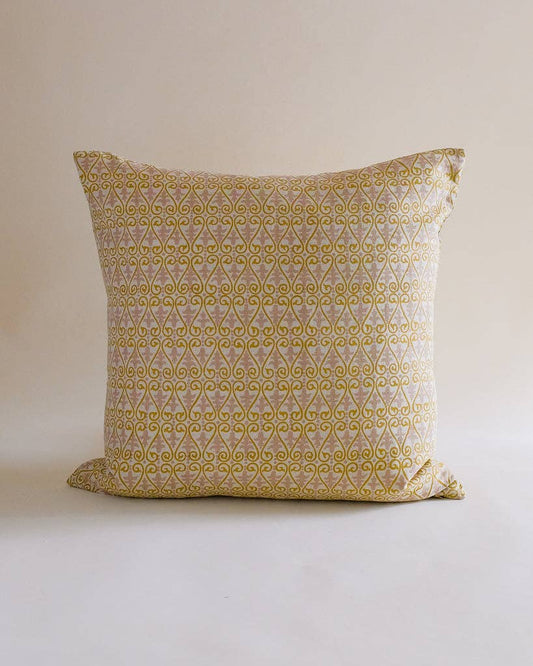 Vrinda - Hand Block-printed Linen Pillowcase (Olive): 18x18 with insert