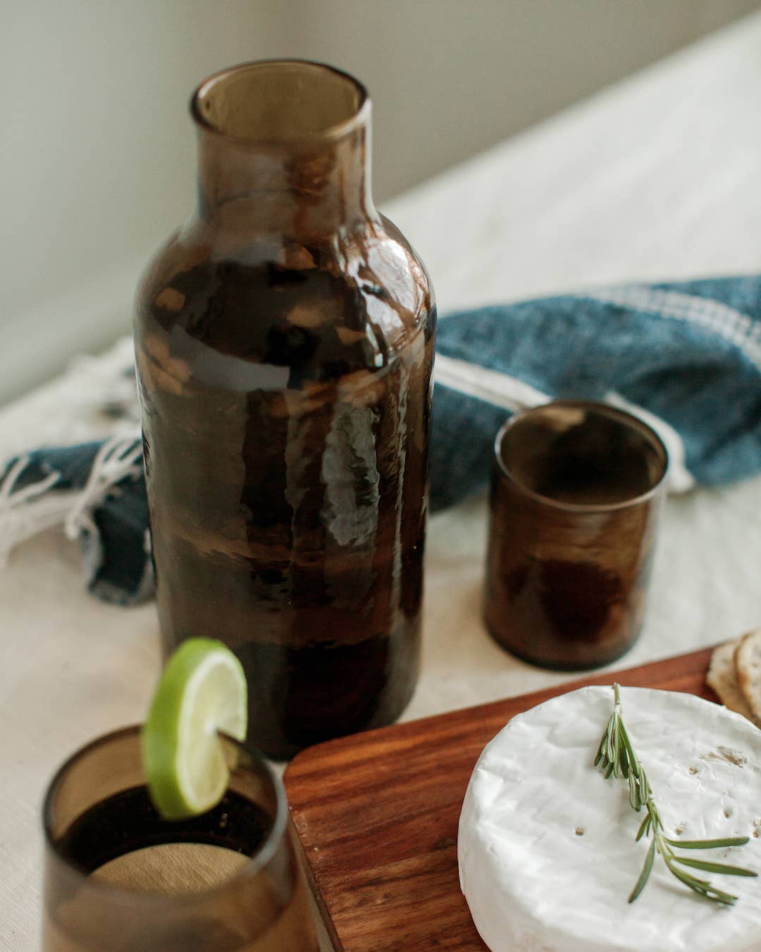 Handblown Hammered Glass Carafe: Amber