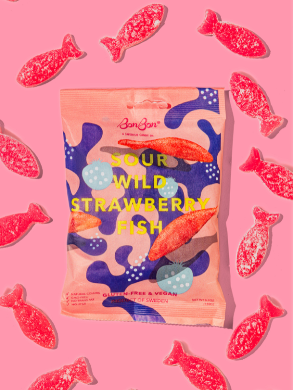 Sour Wild Strawberry Fish - Swedish Candy 5.2oz (150g)