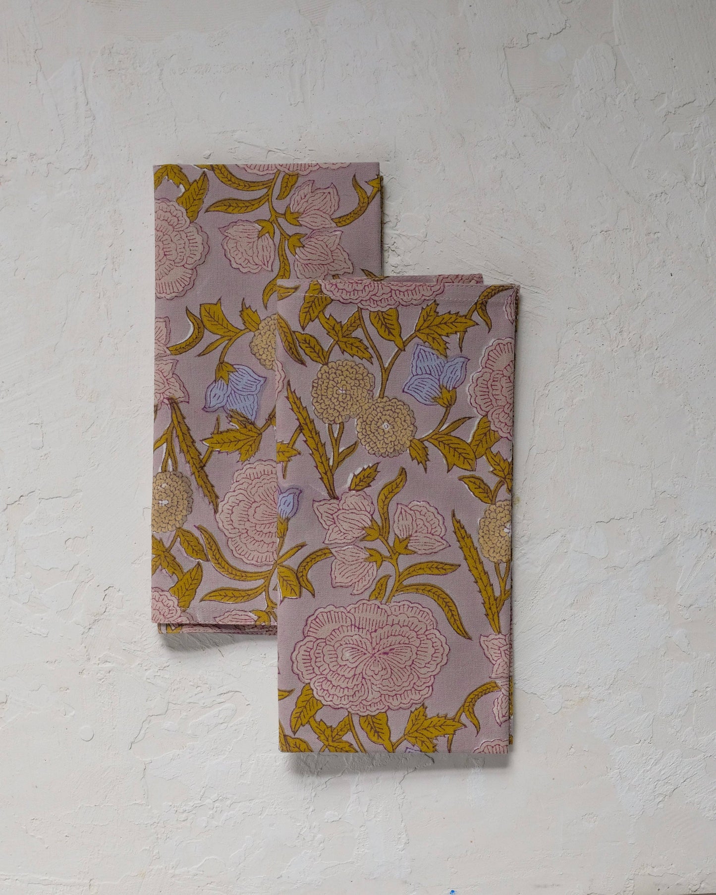 Nargis - Block-printed Table Napkins - Set of 4 (Faded Mauve): Default Title