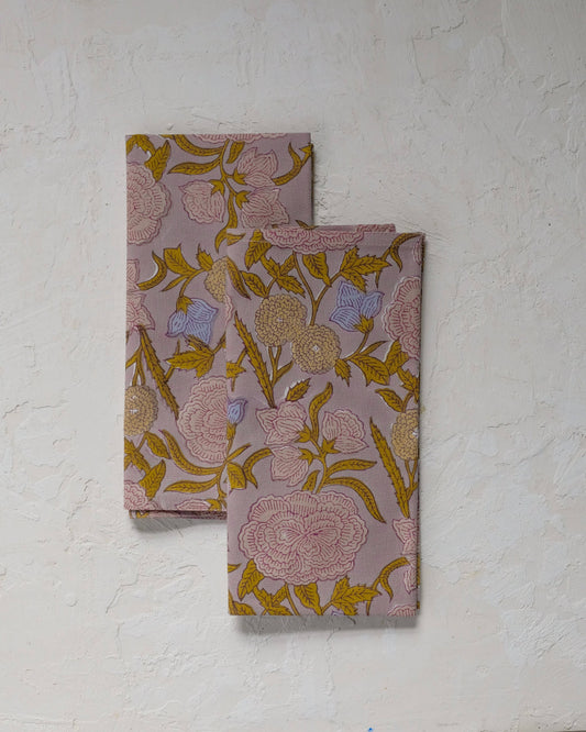 Nargis - Block-printed Table Napkins - Set of 4 (Faded Mauve): Default Title