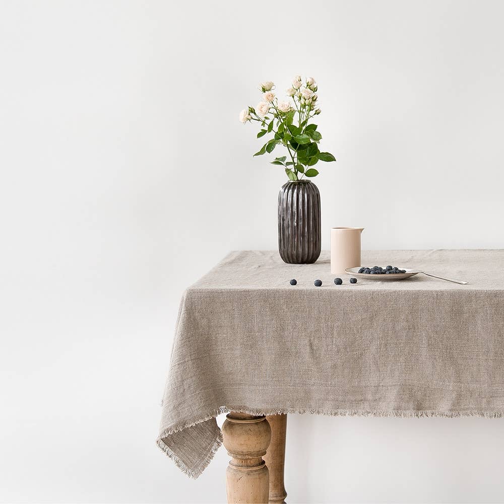 Natural Linen Tablecloth with Fringes: 55"x118" | 140x300 cm